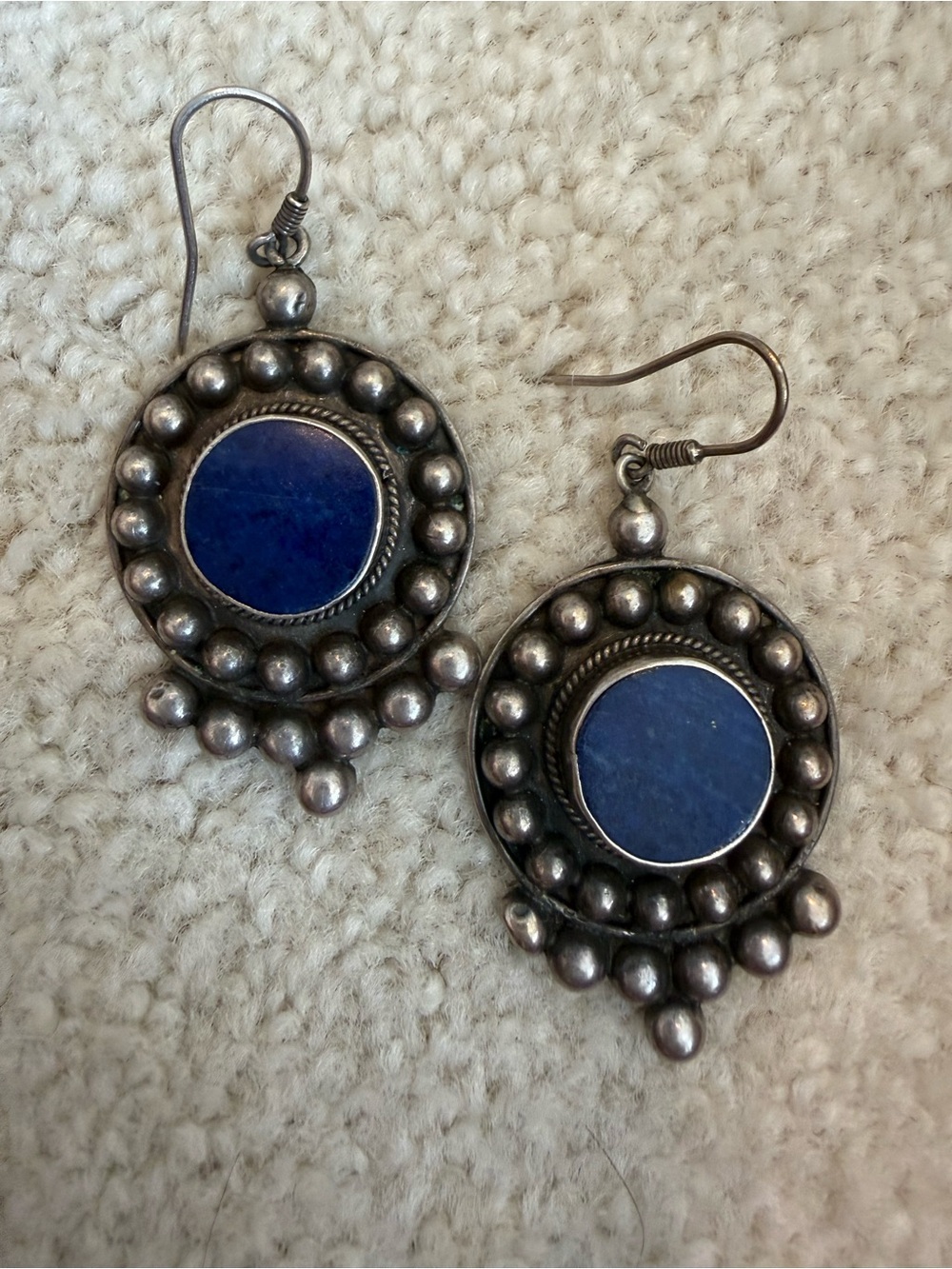 Lapis blue Dangle Earrings with 925 Beaded Frame